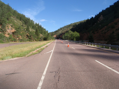 One lane of Hwy 24 is blocked off for us.